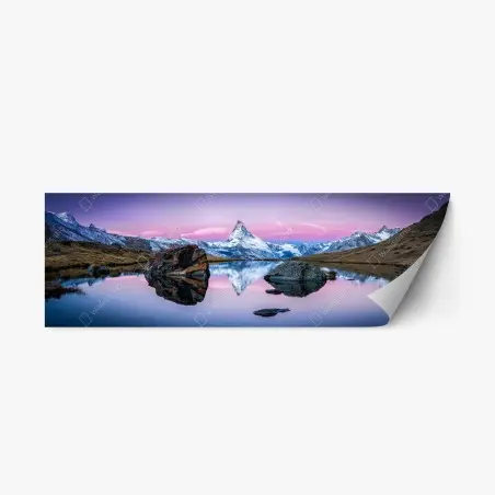 Pegatina reposicionable reflejo del Matterhorn en lago alpino al amanecer – Pixers®