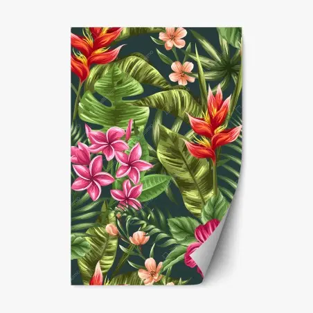 Pegatina reposicionable diseño floral tropical con hibisco y plumeria – Pixers®