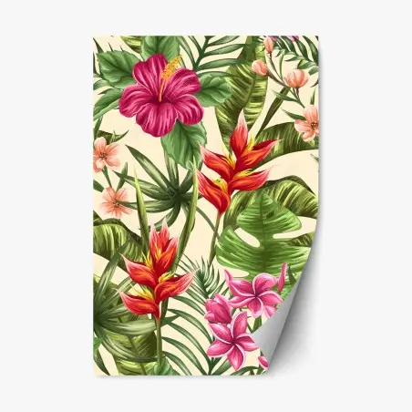 Pegatina reposicionable diseño tropical con plumerias e hibiscos – Pixers®