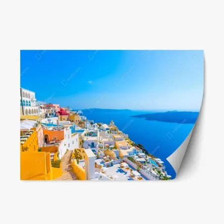 Pegatina reposicionable panorama de Santorini sobre la caldera – Pixers®