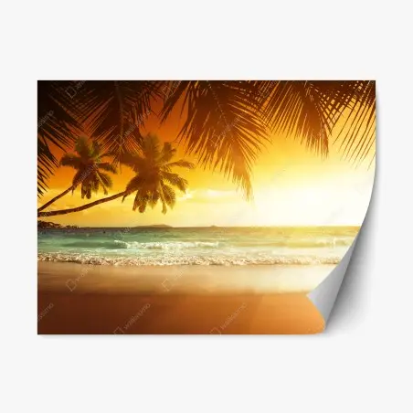 Pegatina reposicionable atardecer caribeño en la playa – Pixers®
