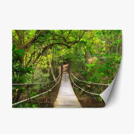 Pegatina reposicionable pasarela de madera en bosque frondoso – Pixers®