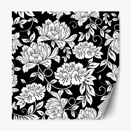 Pegatina reposicionable motivo floral elegante en blanco y negro – Pixers®