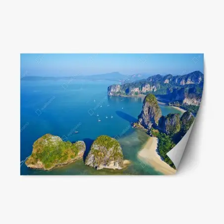 Pegatina reposicionable paisaje costero tropical con acantilados y aguas turquesas – Pixers®
