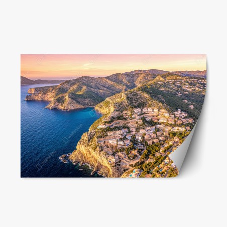 Pegatina reposicionable paisaje costero Mediterráneo al atardecer – Pixers®