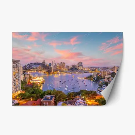 Pegatina reposicionable atardecer en Sydney: horizonte vibrante sobre la bahía – Pixers®