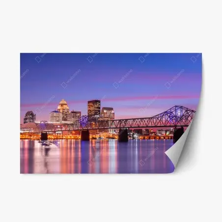 Pegatina reposicionable atardecer en Louisville: horizonte reflejado sobre el río – Pixers®