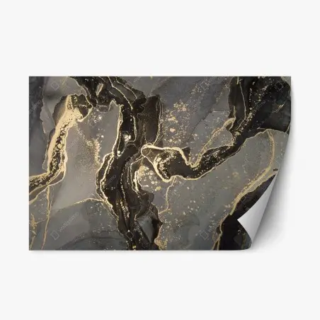 Pegatina reposicionable mármol abstracto en dorado y negro – Pixers®