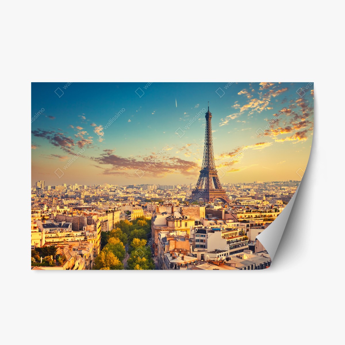 Pegatina reposicionable amanecer dorado sobre la Torre Eiffel en París – Pixers®