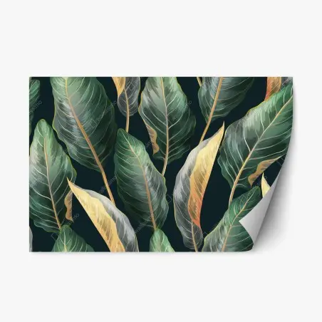 Pegatina reposicionable diseño tropical de hojas exóticas sobre fondo oscuro – Pixers®