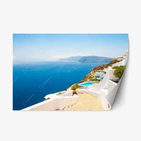 Pegatina reposicionable vistas de Santorini: mar azul y arquitectura blanca – Pixers®