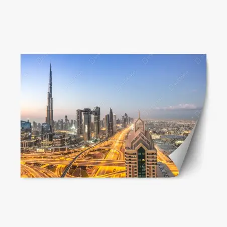 Pegatina reposicionable amanecer en Dubai: horizonte de rascacielos – Pixers®