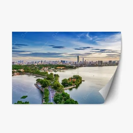 Pegatina reposicionable atardecer sobre el lago de Hanoi – Pixers®