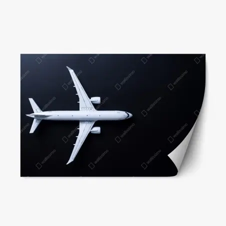Pegatina reposicionable silueta aérea minimalista de avión blanco sobre fondo negro – Pixers®