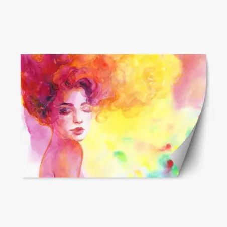 Pegatina reposicionable retrato acuarela de mujer con cabello ardiente – Pixers®