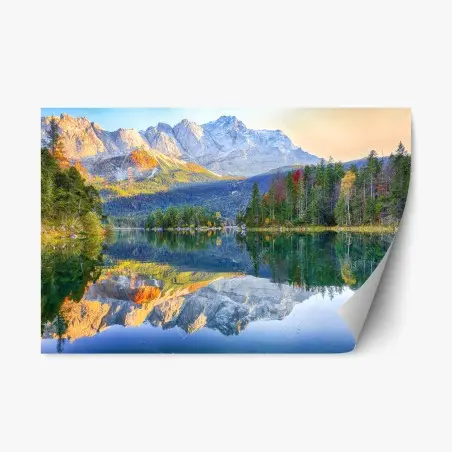 Pegatina reposicionable impresionante paisaje otoñal del Eibsee frente al Zugspitze – Pixers®