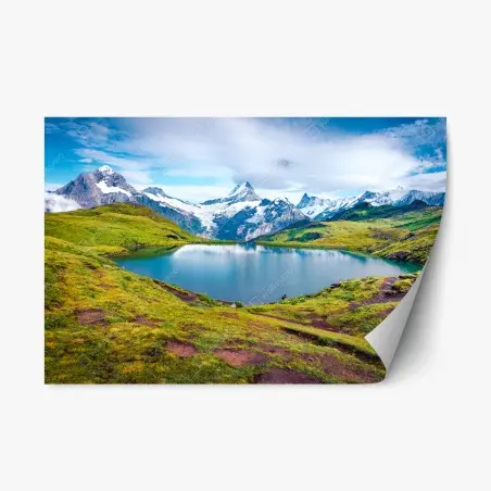 Pegatina reposicionable amanecer sobre Bachalpsee en los Alpes Berneses, Suiza – Pixers®