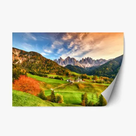 Pegatina reposicionable amanecer en Santa Maddalena, Dolomitas – Pixers®