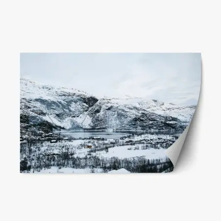 Pegatina reposicionable paisaje invernal de lago y montañas – Pixers®