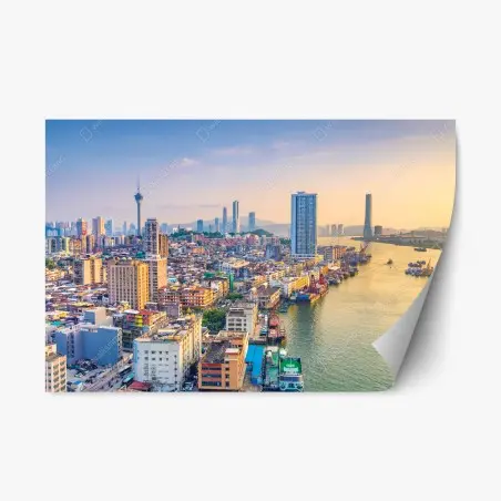 Pegatina reposicionable panorama urbano de Macau al atardecer – Pixers®