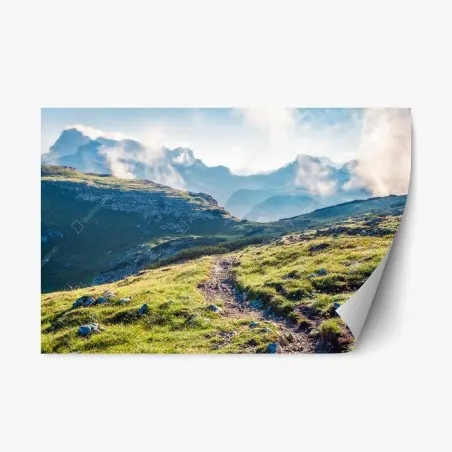 Pegatina reposicionable sendero hacia Monte Piana al amanecer en Tre Cime Di Lavaredo – Pixers®