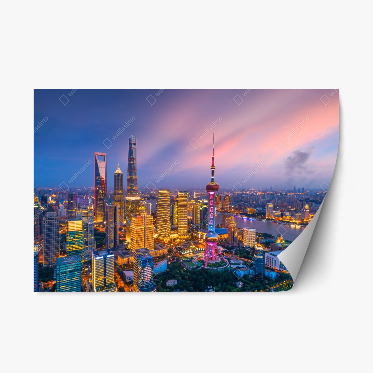 Pegatina reposicionable luces de Shanghai al anochecer – Pixers®