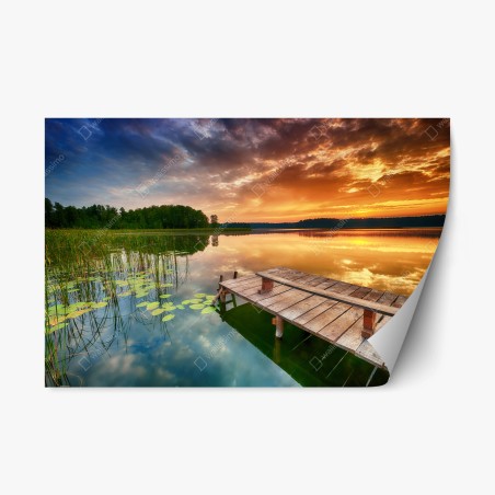 Pegatina reposicionable amanecer dorado en el lago – Pixers®