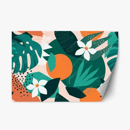 Pegatina reposicionable arte mural tropical con naranjas y flores – Pixers®