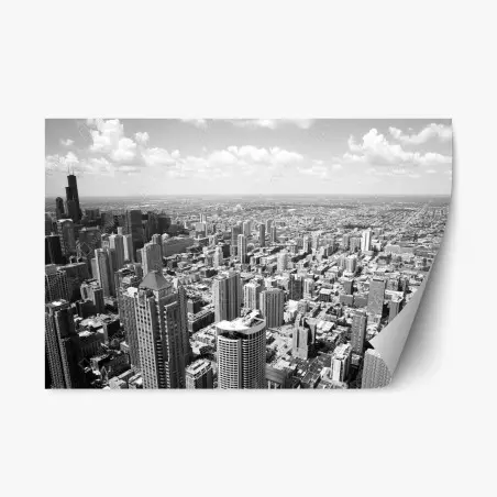 Pegatina reposicionable vista aérea de Chicago en blanco y negro – Pixers®