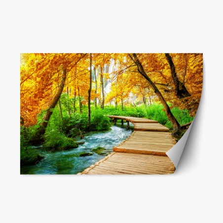 Pegatina reposicionable sendero de madera entre lagos en Plitvice – Pixers®