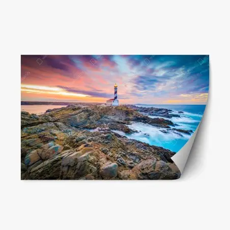 Pegatina reposicionable puesta de sol en el faro de Favaritx, Menorca – Pixers®