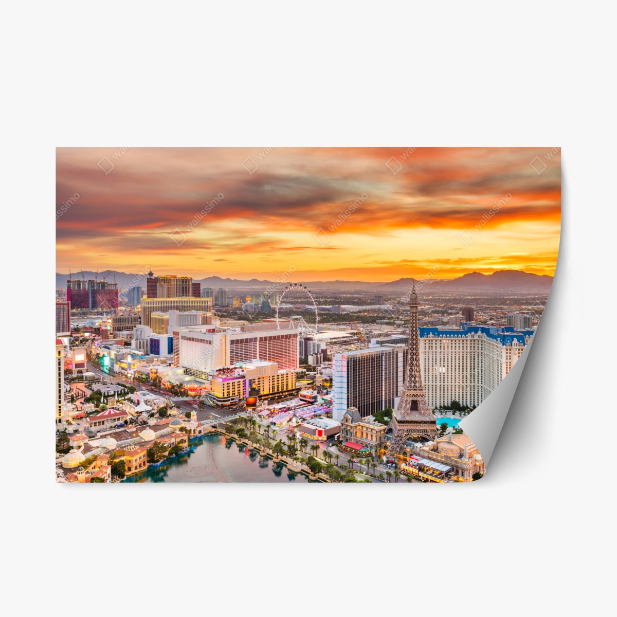 Pegatina reposicionable vibrante skyline de Las Vegas al atardecer – Pixers®