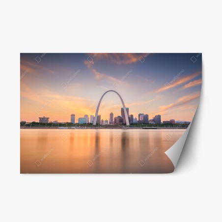 Pegatina reposicionable atardecer en St. Louis, Misuri: arco y horizonte reflejado – Pixers®