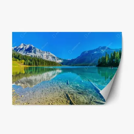 Pegatina reposicionable lago de montaña con aguas cristalinas y reflejo sereno – Pixers®