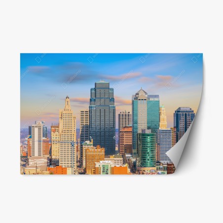 Pegatina reposicionable amanecer sobre el skyline de Kansas City – Pixers®