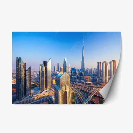 Pegatina reposicionable panorámica de Dubái con Burj Khalifa – Pixers®