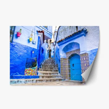 Pegatina reposicionable calle azul de Chefchaouen – Pixers®
