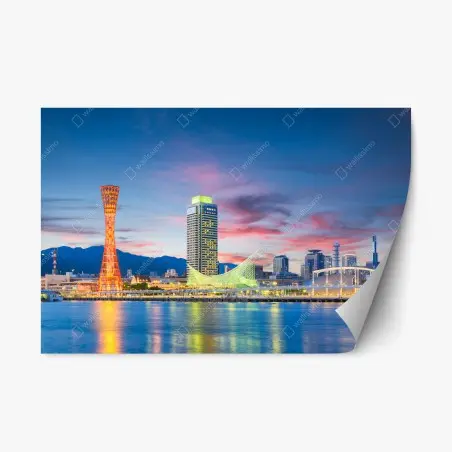 Pegatina reposicionable puesta de sol en el puerto de Kobe – Pixers®