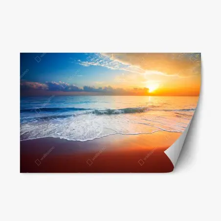 Pegatina reposicionable amanecer dorado sobre el mar – Pixers®