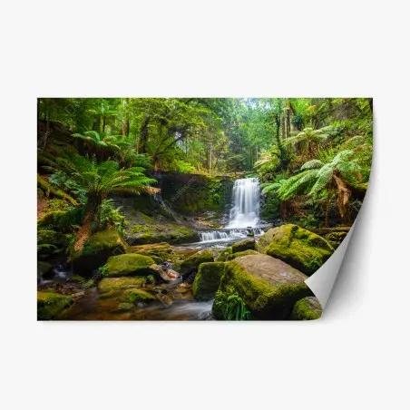 Pegatina reposicionable refugio de musgo y cascadas en el bosque – Pixers®