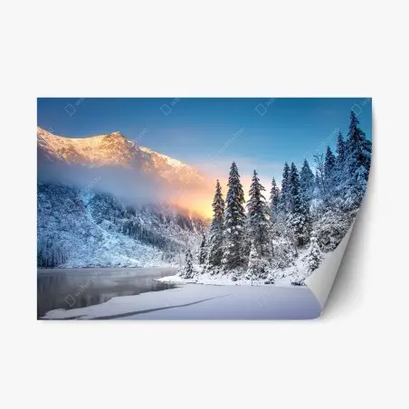 Pegatina reposicionable amanecer en Morskie Oko, paisaje invernal de los Tatra – Pixers®