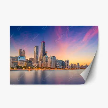 Pegatina reposicionable puesta de sol sobre el skyline de Chicago – Pixers®