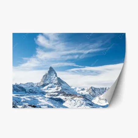 Pegatina reposicionable paisaje alpino nevado con pico majestuoso – Pixers®