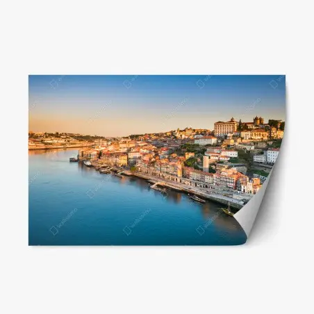 Pegatina reposicionable panorámica de la ribera de Oporto al atardecer – Pixers®