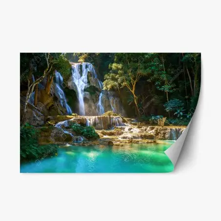 Pegatina reposicionable oasis de cascadas y agua turquesa – Pixers®