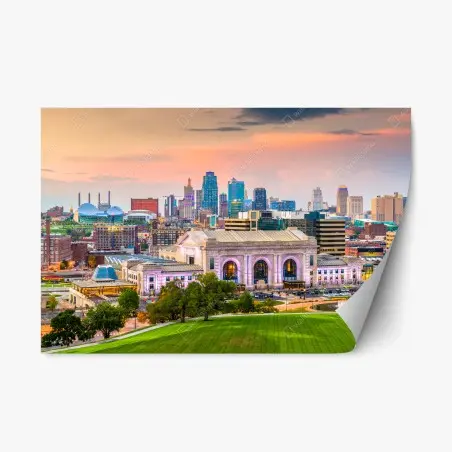 Pegatina reposicionable atardecer sobre Kansas City y Union Station – Pixers®