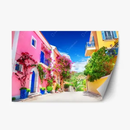 Pegatina reposicionable calle colorida en Kefalonia – Pixers®