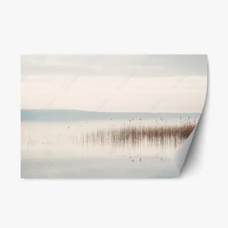 Pegatina reposicionable paisaje lacustre minimalista con juncos – Pixers®