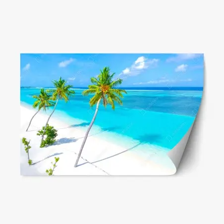 Pegatina reposicionable paraíso tropical en aguas turquesas y palmeras – Pixers®