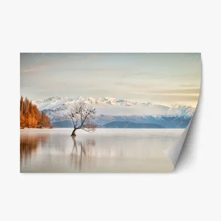 Pegatina reposicionable escena invernal en lago Wanaka – Pixers®